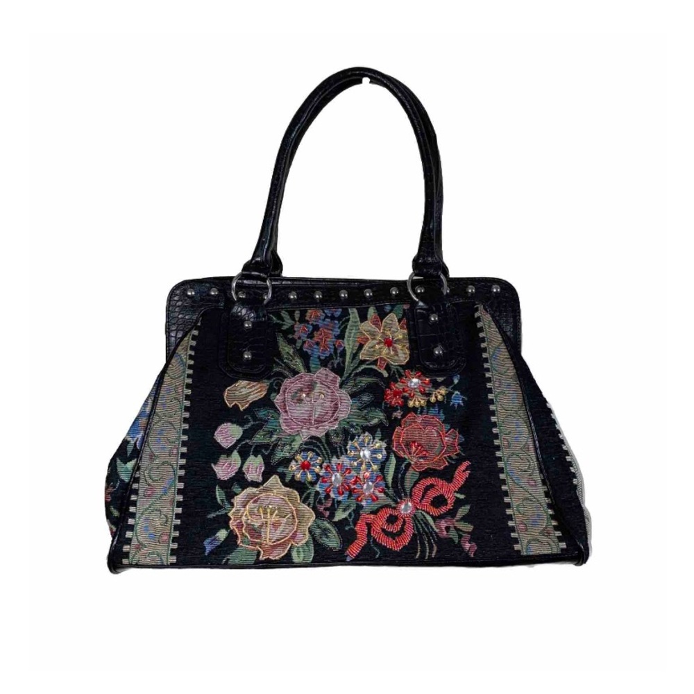 Women’s Mellow World "Flower Shop" Hand-Beaded Tapestry Zip Top Weekender Tote.